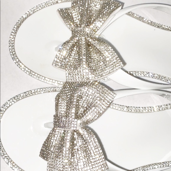 White Rhinestone studded bow sandal (New) - Picture 3 of 3